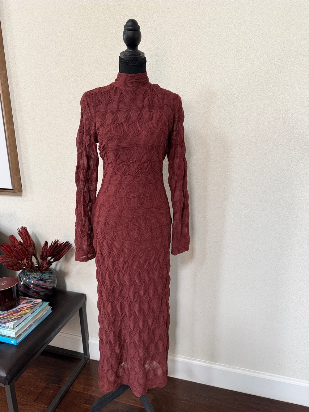 ANTONIO MELANI Textured Long-Sleeve Maxi Dress in brown
